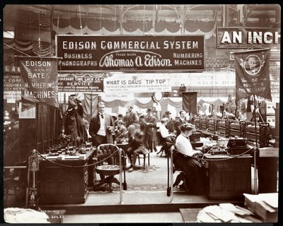 View of the Edison Co. Booth of Office Equipment at a Trade Show at Madison Square Garden, New York by Byron Company
